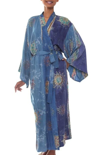 NOVICA - Handpainted Blue Batik Long Robe