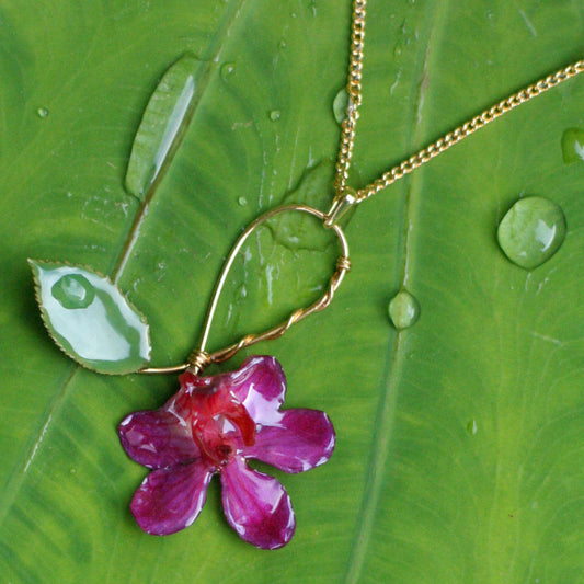 Sublime Gold-Plated Orchid Pendant Necklace