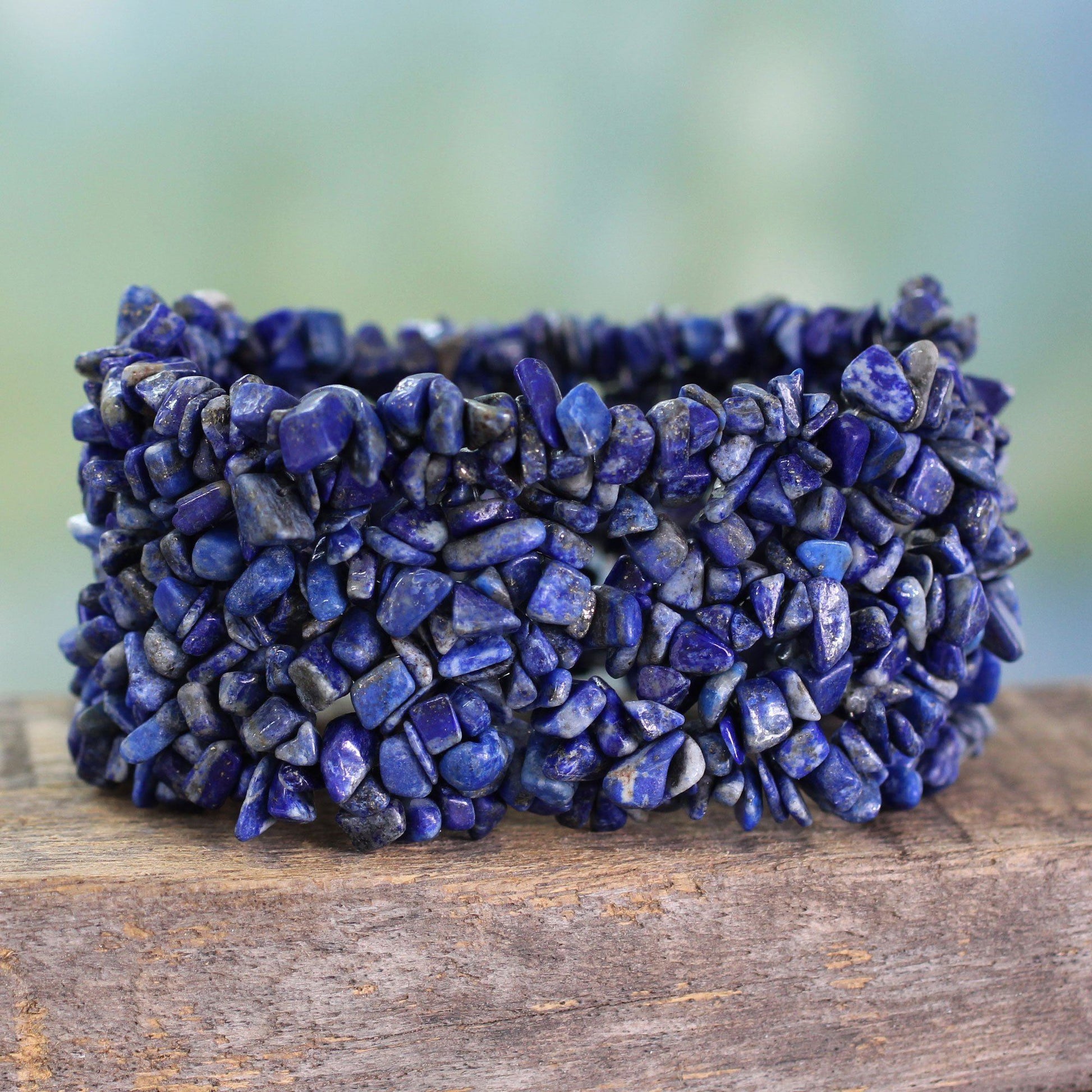NOVICA - Lapis Lazuli Beaded Stretch Bracelet