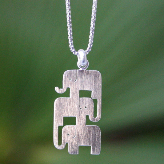 Elephant Stack Sterling Pendant Necklace