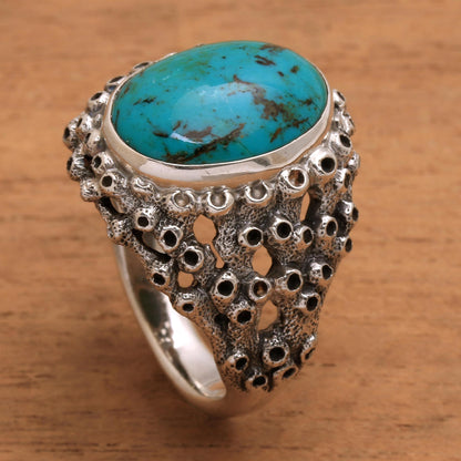 Living Coral Sterling Silver Men's Ring