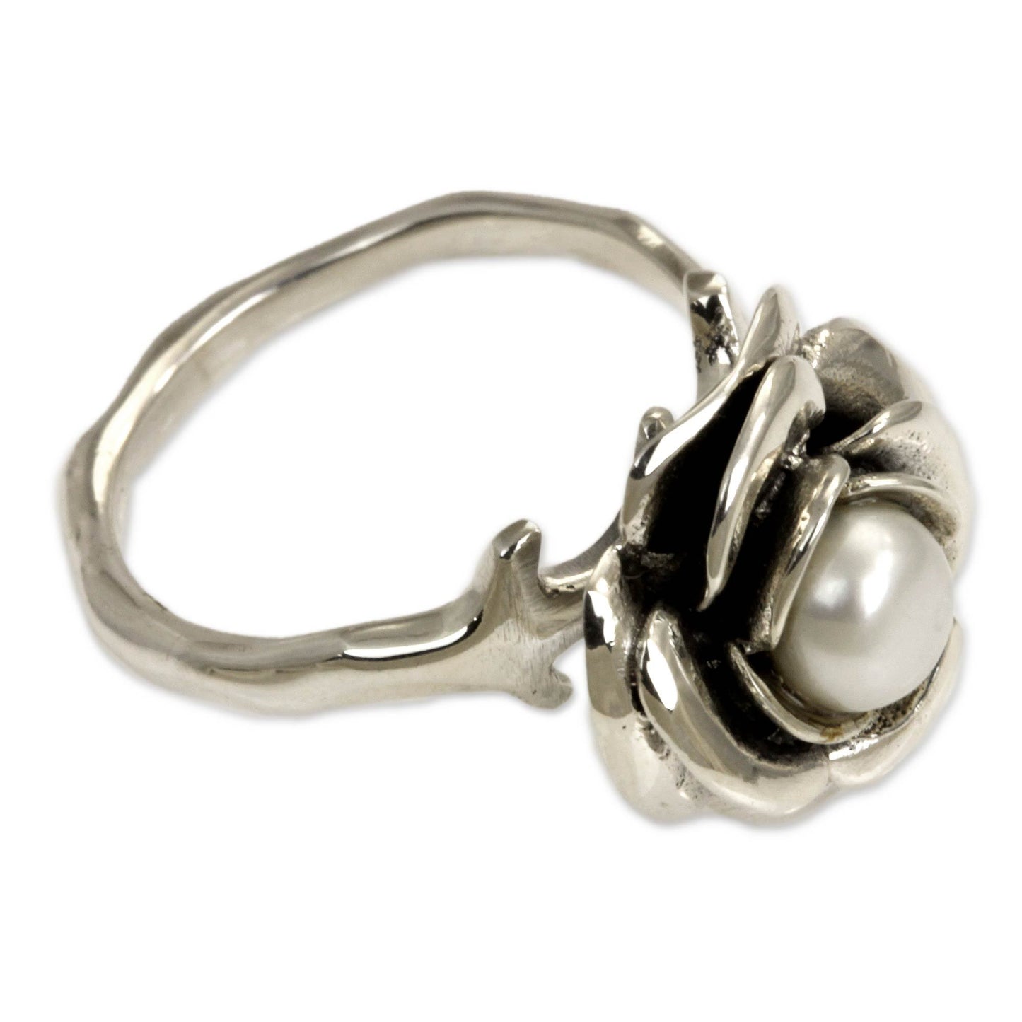 NOVICA - Handcrafted Pearl & Sterling Silver Rose Ring