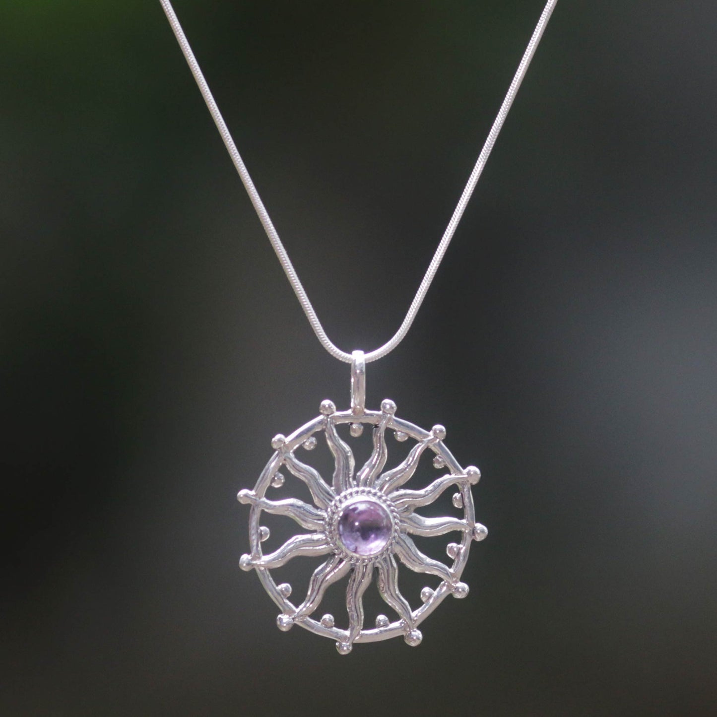 Sun Spirit Silver & Amethyst Pendant Necklace