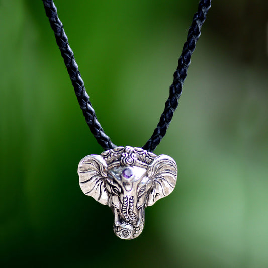 Wise Ganesha Men's Leather Necklace