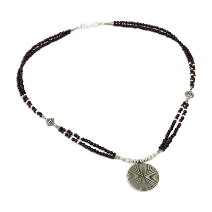 Mind Journey Garnet & Silver Beaded Necklace