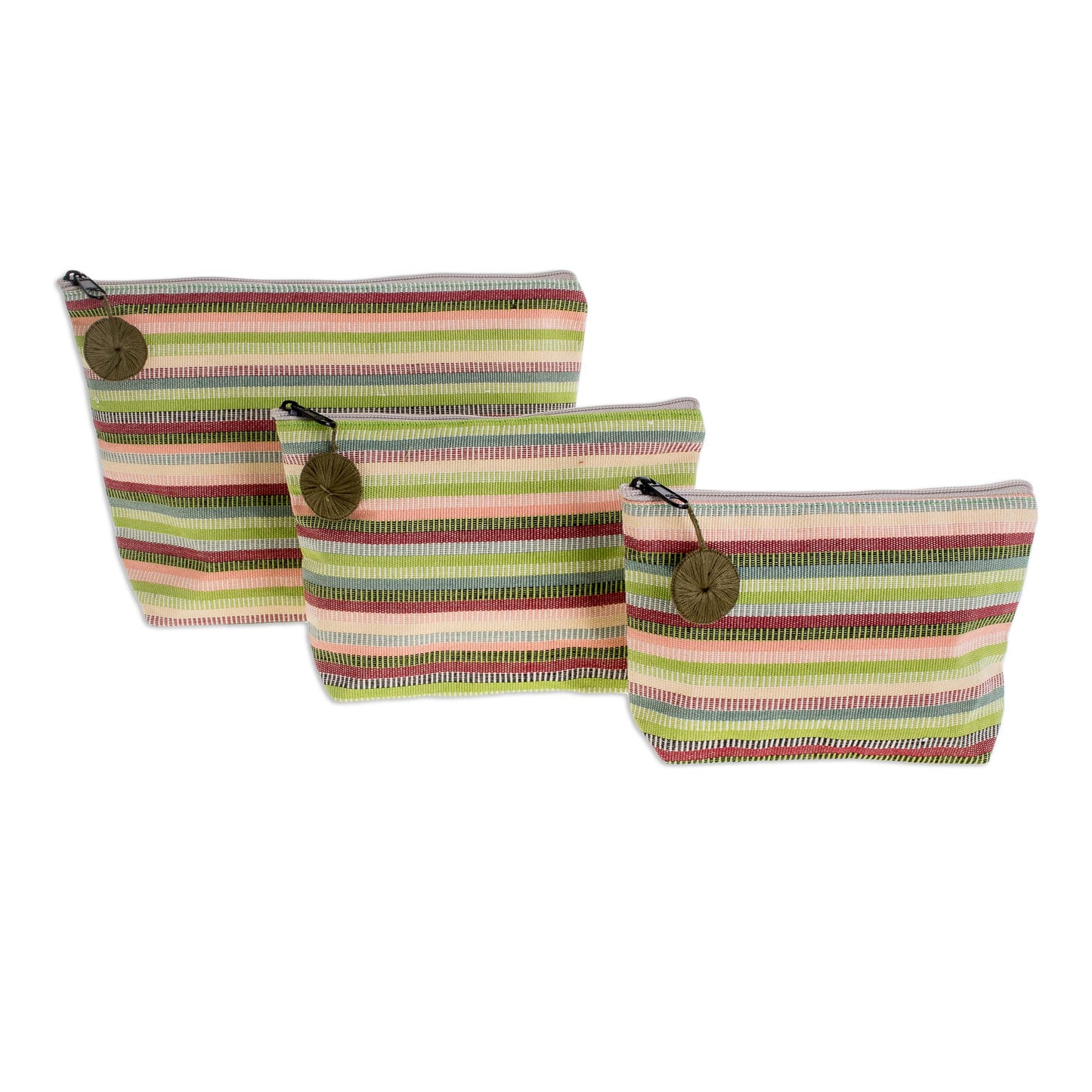Strawberry Lime Striped Cotton Cosmetic Bags (Set of 3)