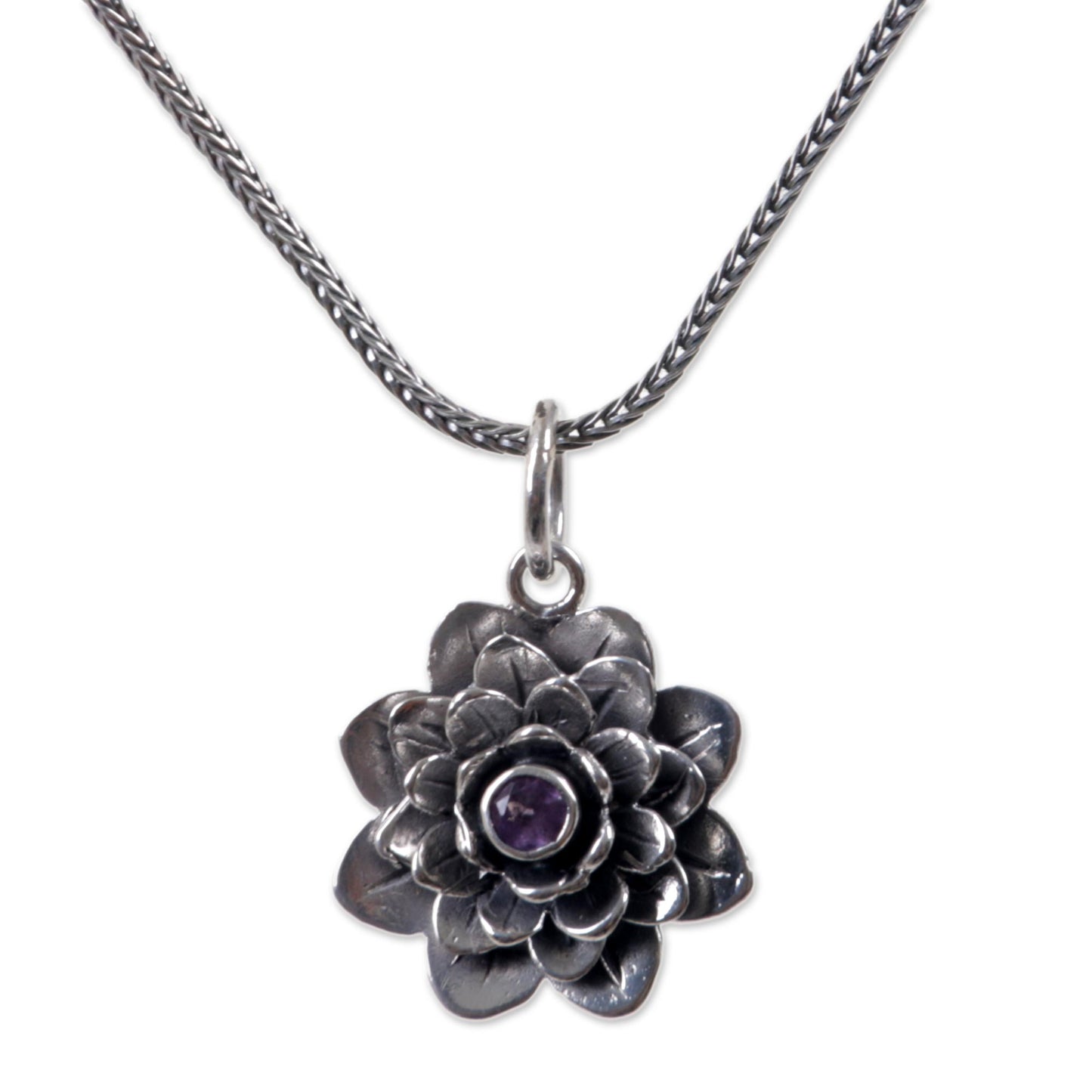 Sacred Lilac Lotus Flower Pendant Necklace
