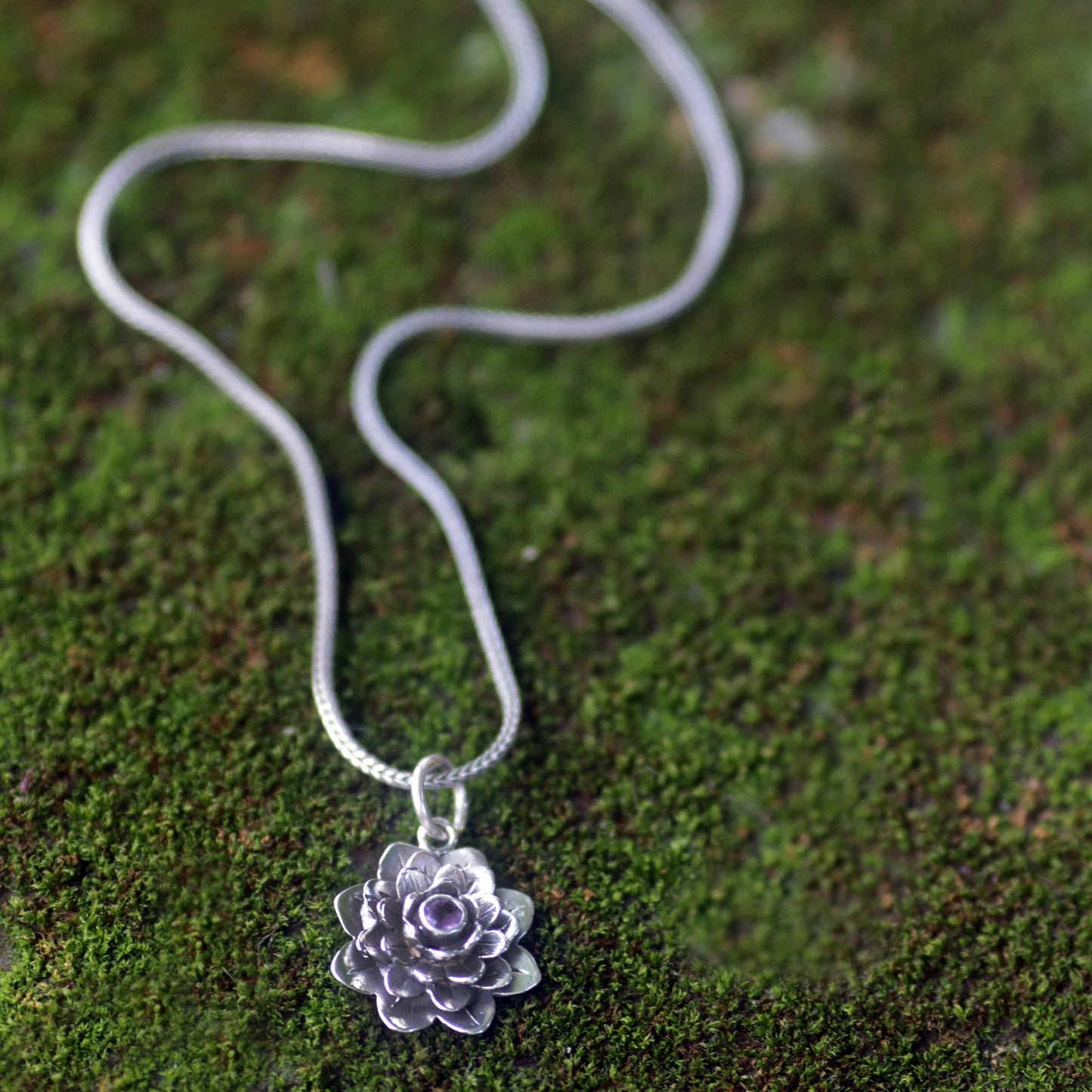 Sacred Lilac Lotus Flower Pendant Necklace