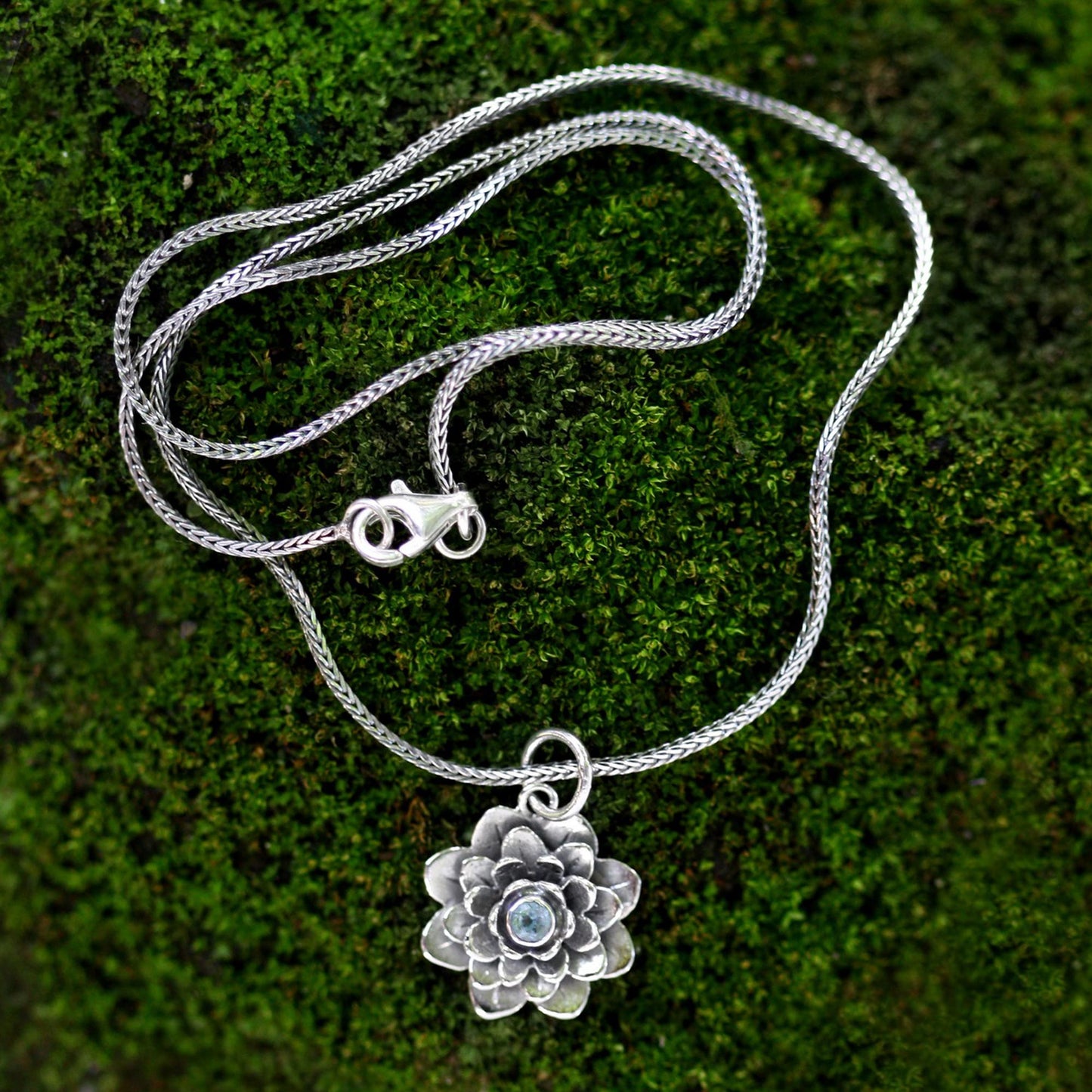 Sacred Blue Lotus Flower Pendant Necklace