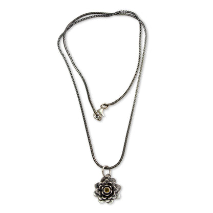 Sacred Golden Lotus Citrine Pendant Necklace