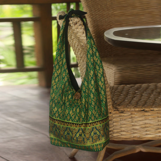 Royal Thai Emerald Hand Crafted Cotton Sling Handbag from Thailand
