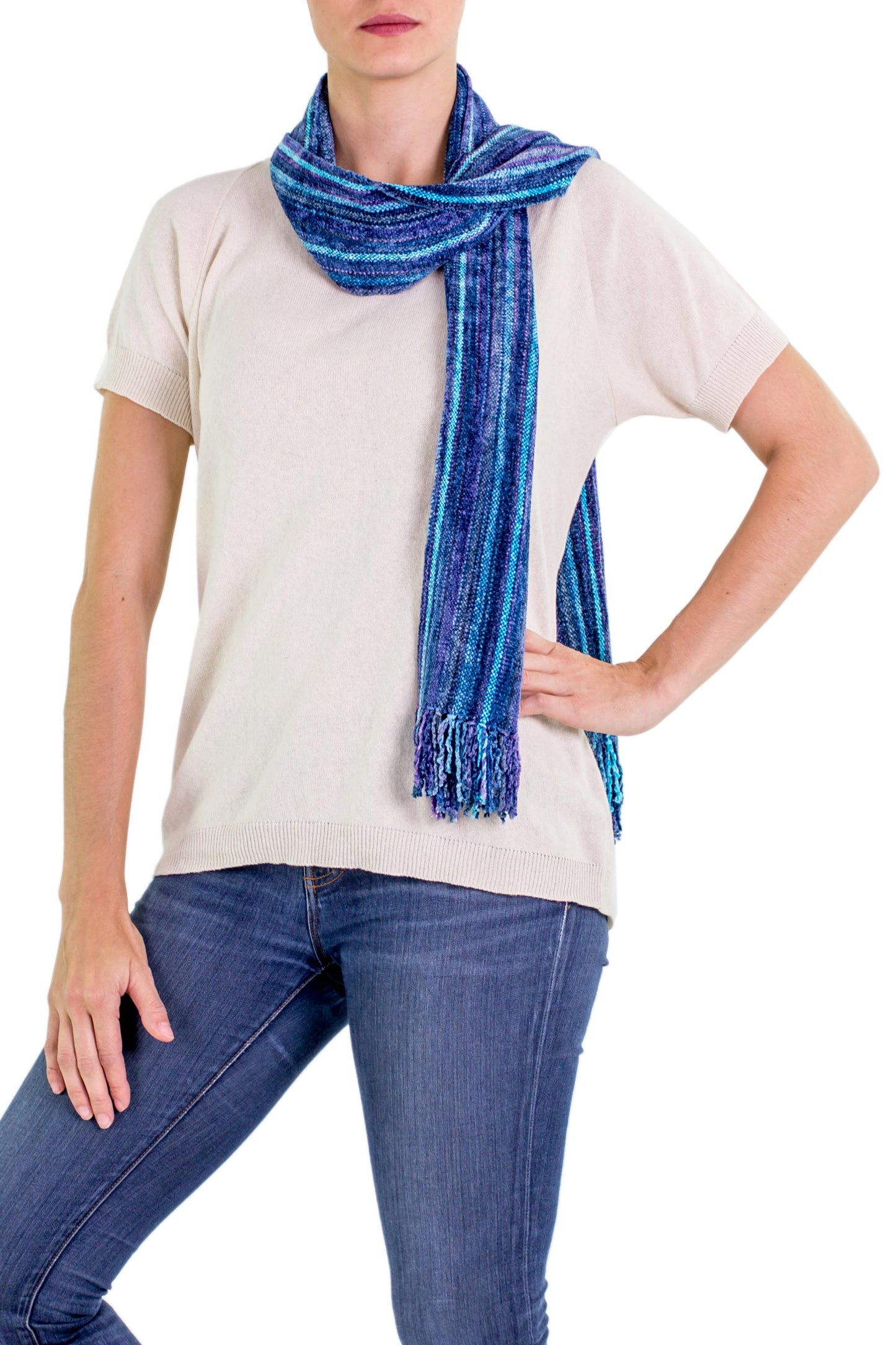 Sapphire Traditions Blue Bamboo Chenille Scarf