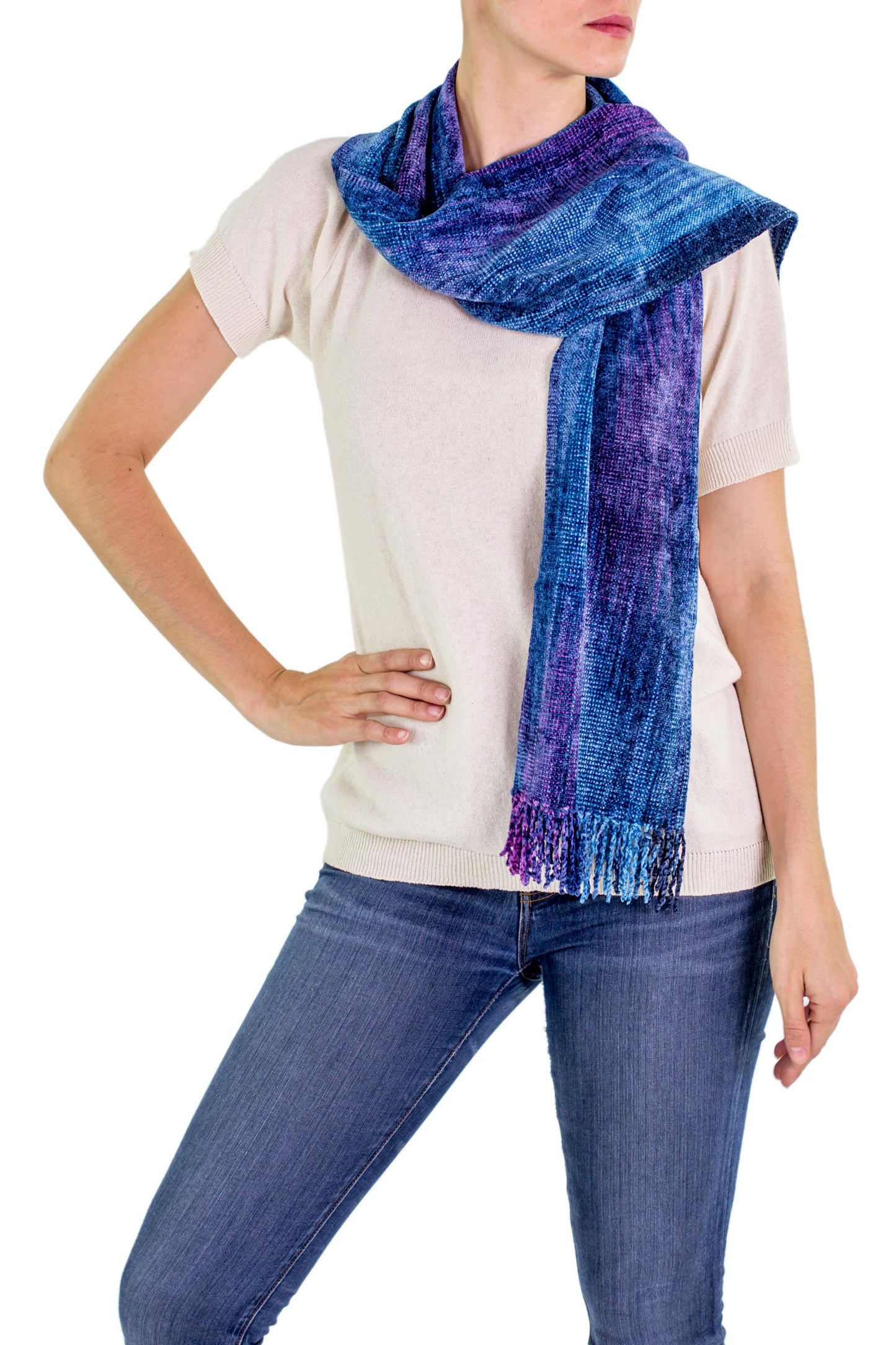 Winds of Love Blue Bamboo Chenille Scarf