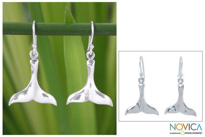 Glistening Whale Silver Dangle Earrings