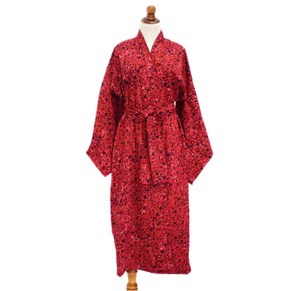 Red Floral Cotton Batik Robe