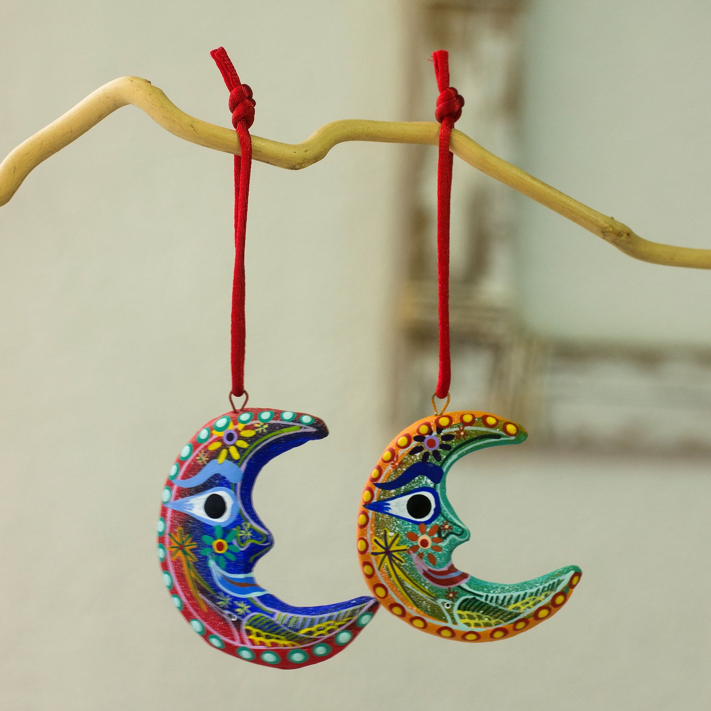 Crescent Moon Ceramic Holiday Ornaments