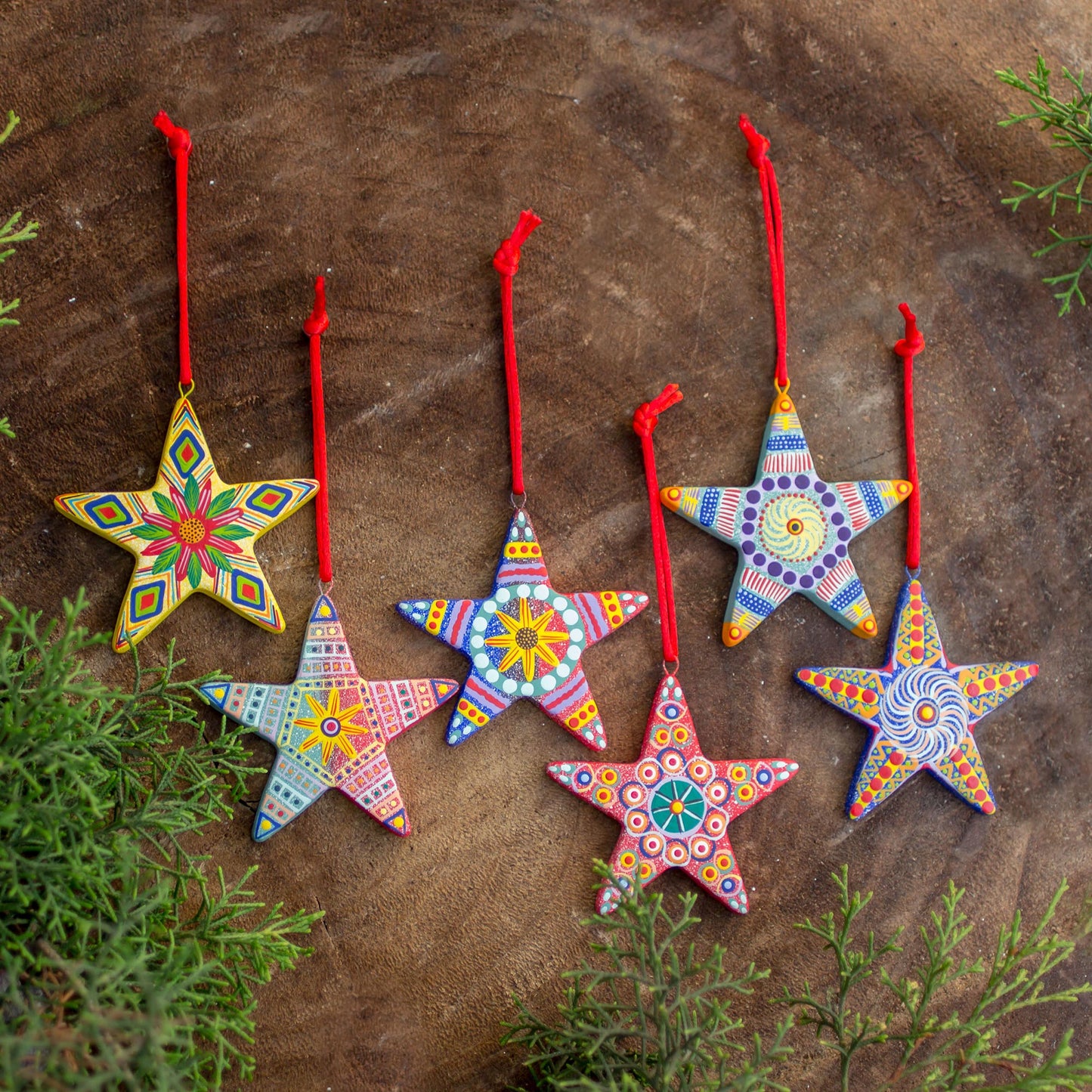 Hand-Painted Christmas Star Ceramic Ornament Set