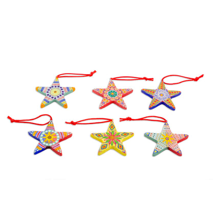 Hand-Painted Christmas Star Ceramic Ornament Set