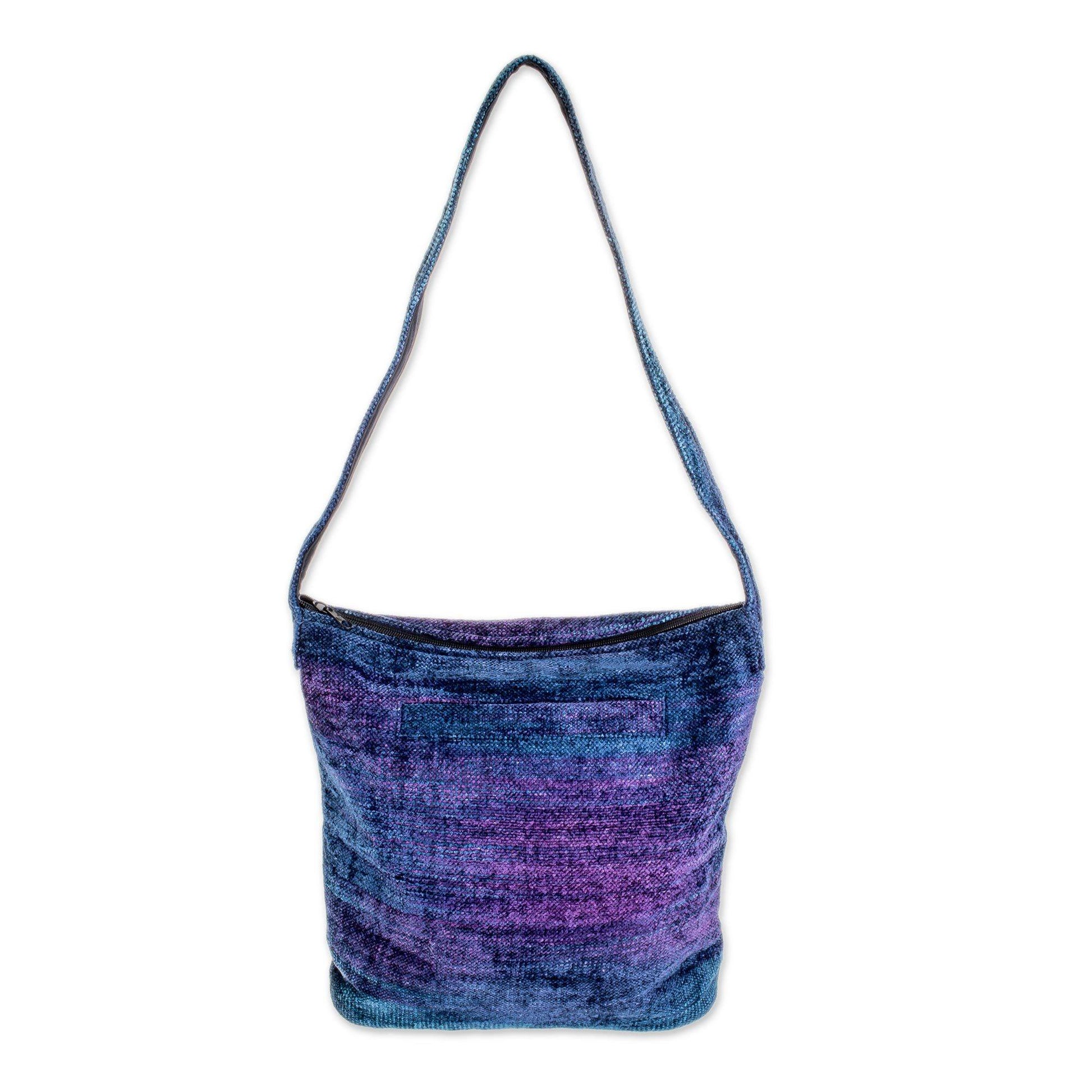 NOVICA - Blue Bamboo Chenille Shoulder Bag