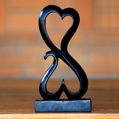 Love Unites Romantic Suar Wood Sculpture