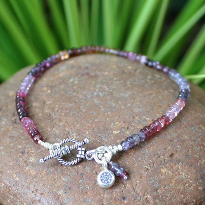 Rosy Rain Spinel Beaded Bracelet with Flower Charm
