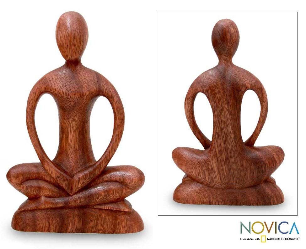 Hand Carved Meditation Suar Wood Sculpture