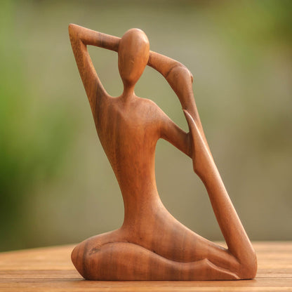Suar Wood Hand Carved Yoga Sculpture
