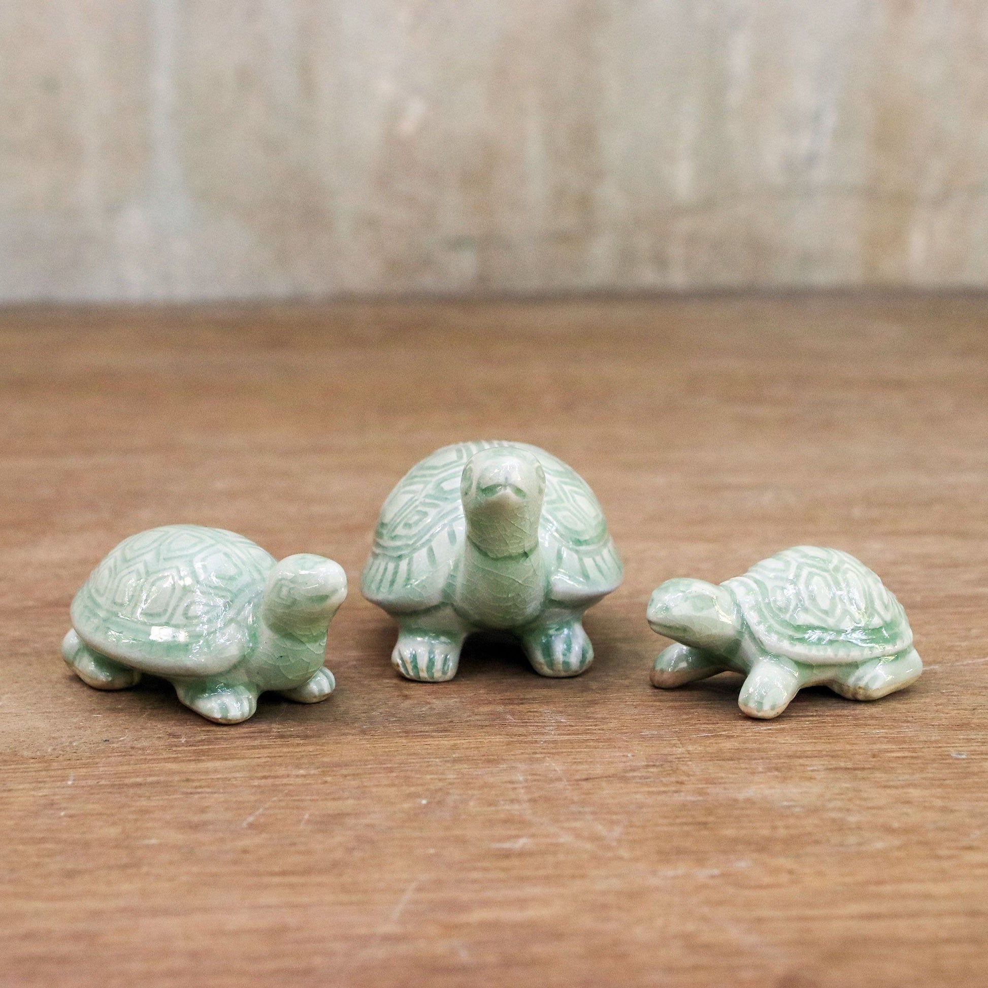 NOVICA - Celadon Ceramic Turtle Sculpture Set
