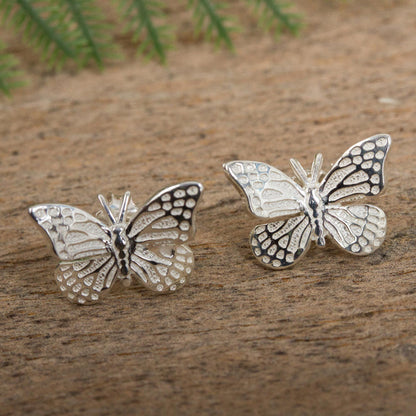 Monarch Butterfly Sterling Silver Post Earrings