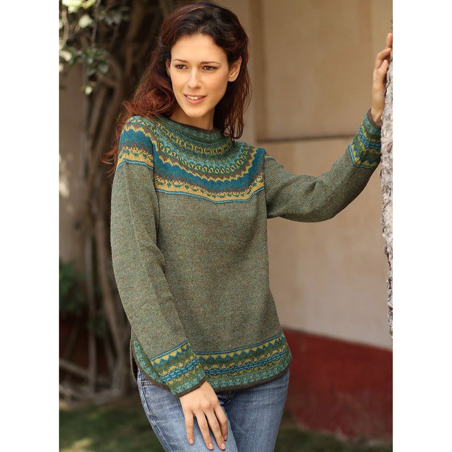 Inca Valley Green Alpaca Sweater