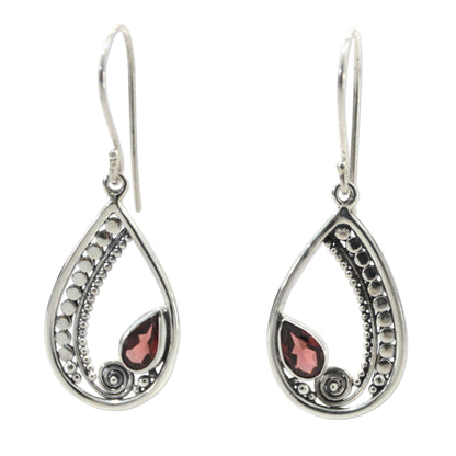 NOVICA - Garnet & Sterling Silver Dangle Earrings