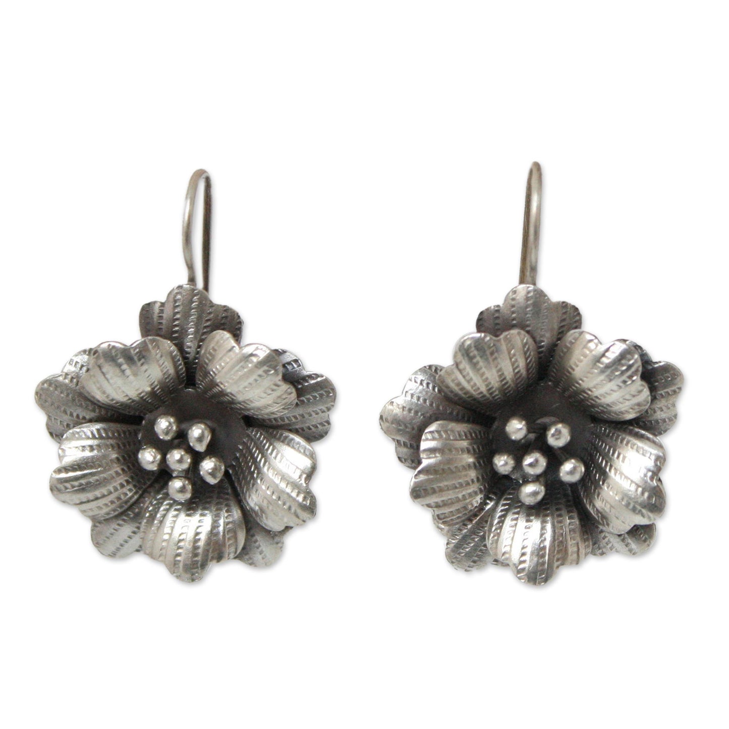 Delicate Chiang Mai Rose Silver Flower Drop Earrings