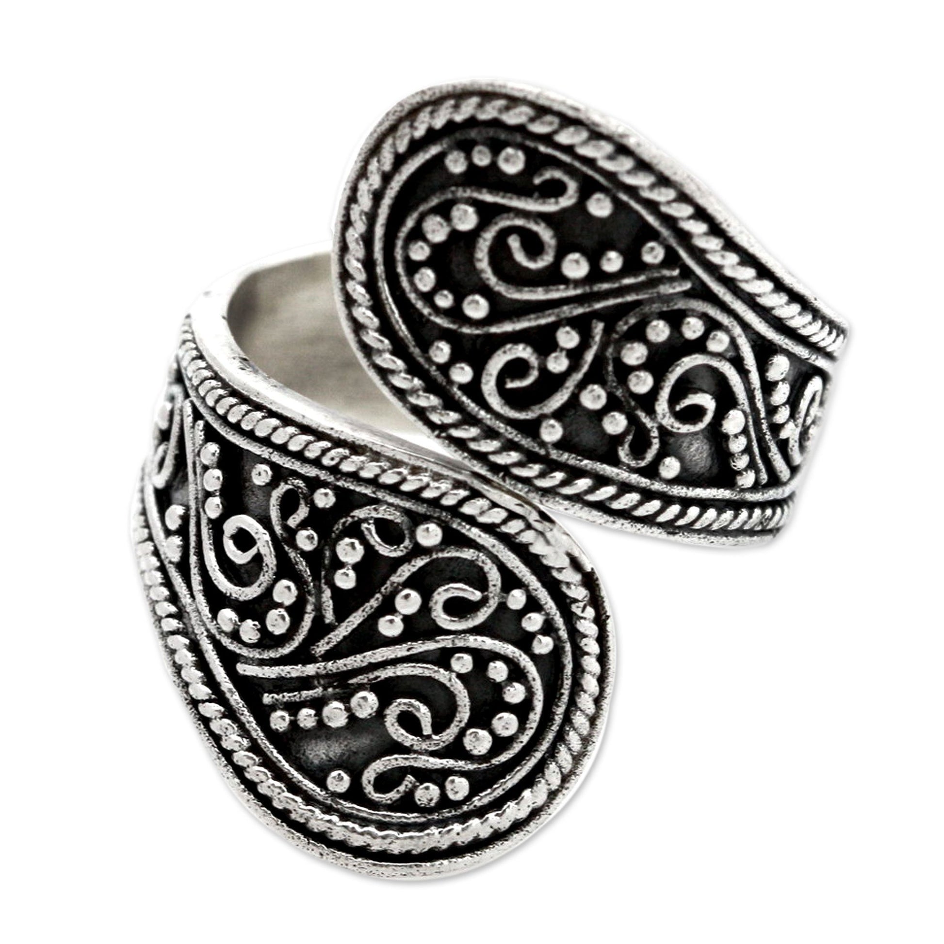 NOVICA - Floral Paisley Silver Wrap Ring