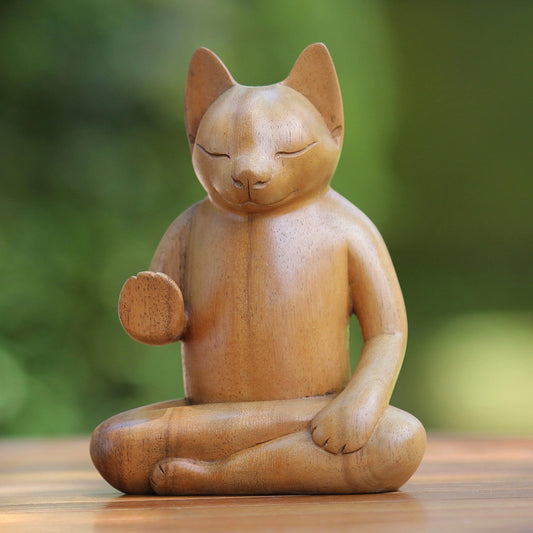 Blessing Cat Wood Sculpture