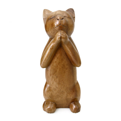 Wishing Cat Suar Wood Sculpture