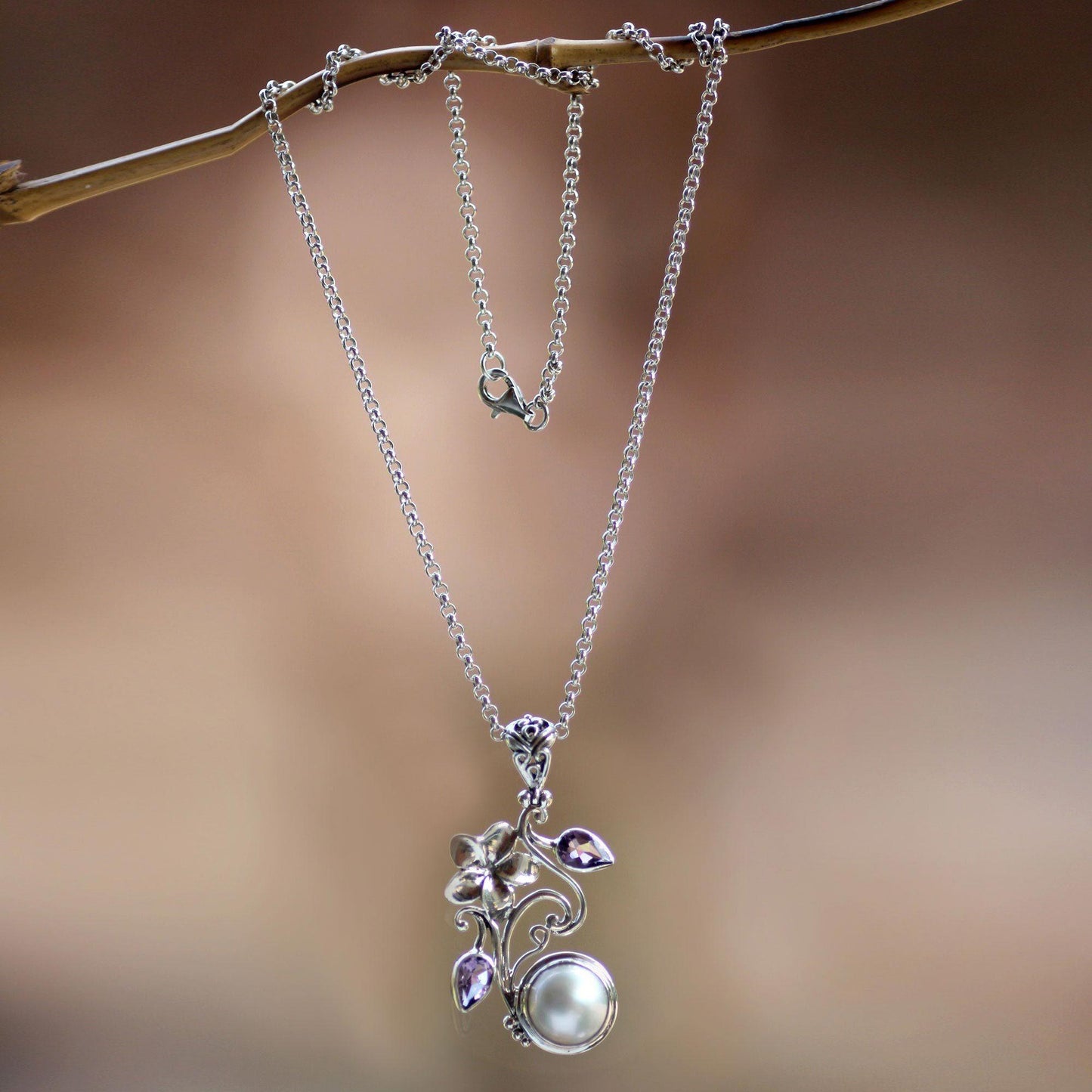Amethyst & Pearl Garden Blossom Necklace