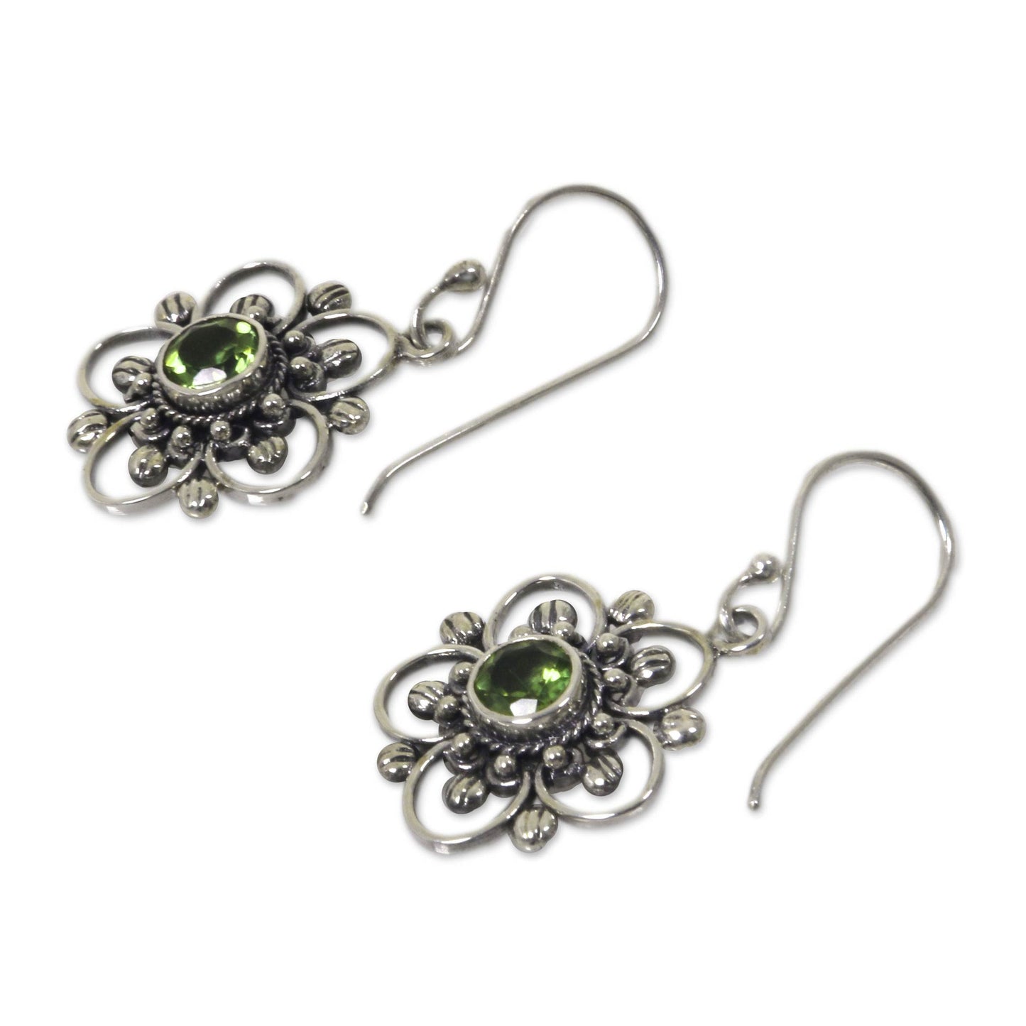 Peridot & Sterling Silver Flower Earrings
