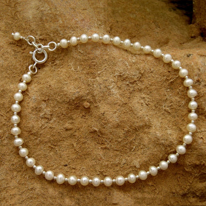 Moon Dew Sterling Silver Pearl Anklet