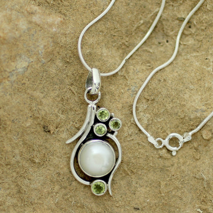 Sweet Dreams Cultured Pearl Peridot and Sterling Silver Necklace