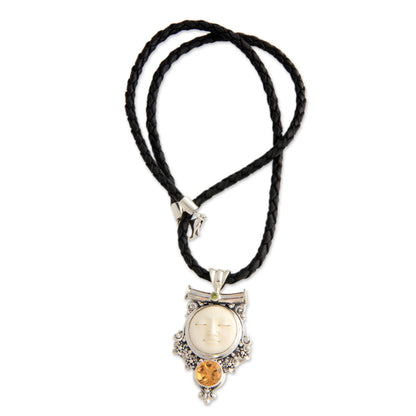 Sleepy Moon Bone & Gemstone Pendant Necklace