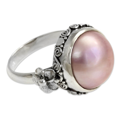 NOVICA - Handcrafted Pearl & Sterling Silver Flower Ring