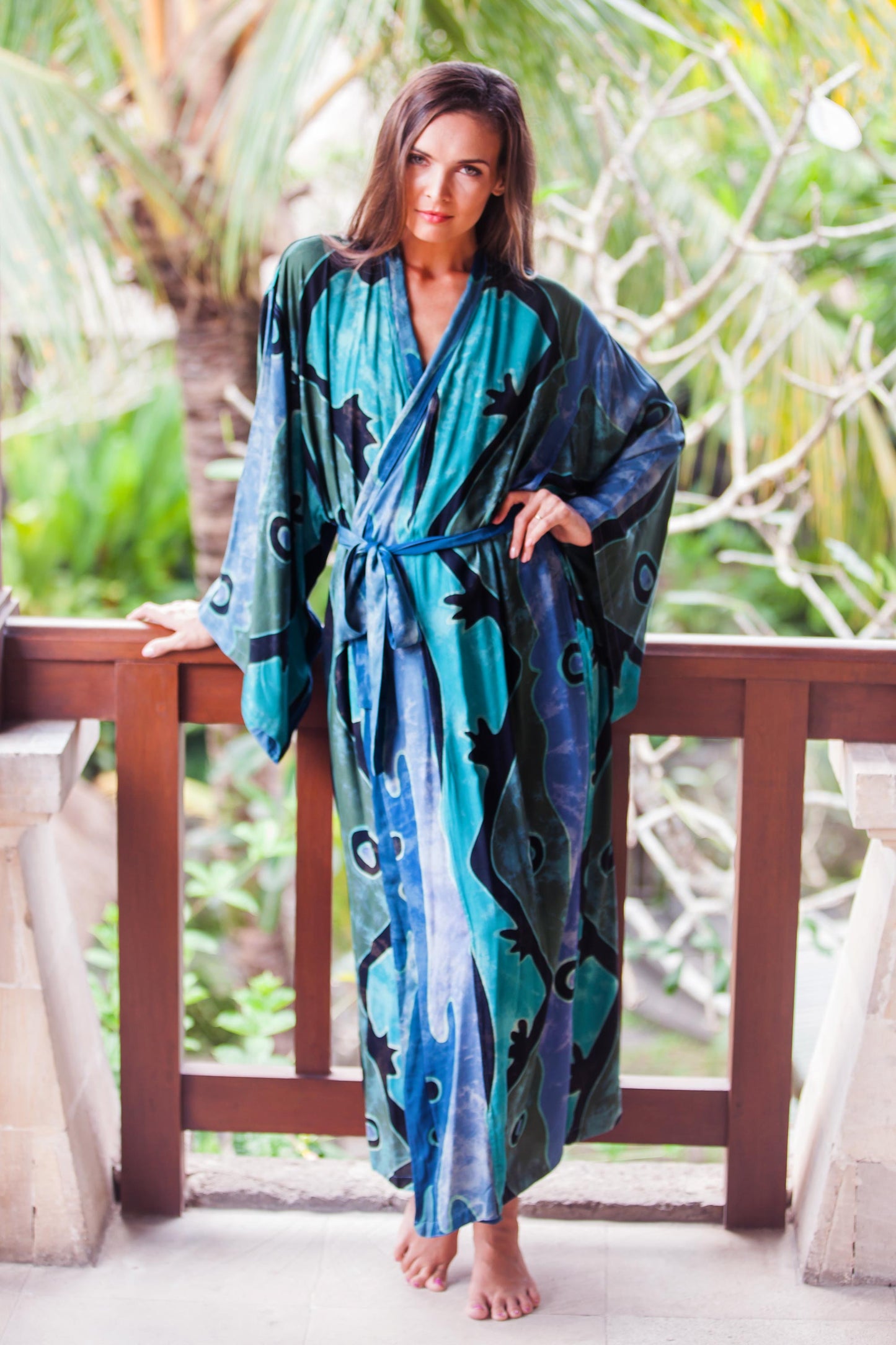 Seaside Blue Women's batik robe (Short)