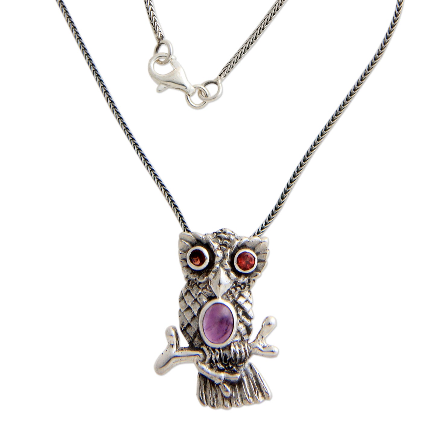 Wise Owl Garnet & Sterling Silver Necklace