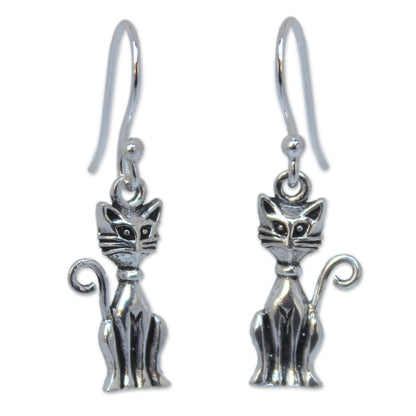 Feline Fantasy Sterling Silver Dangle Earrings