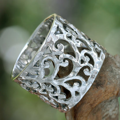Exotic Bali Silver Floral Band Ring