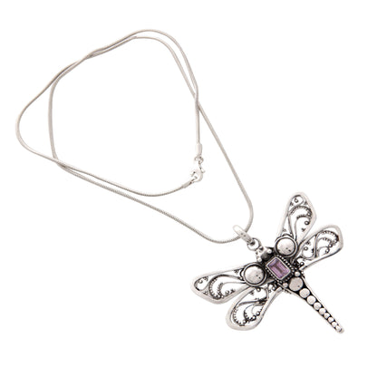 Lavender Dragonfly Amethyst Sterling Silver Necklace