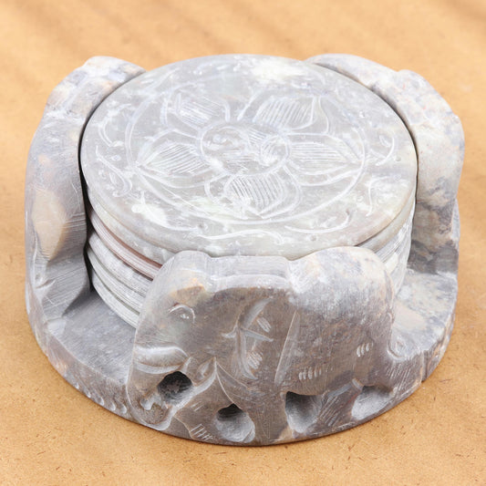 Elephant Rose Fair Trade Marble Coaster Elephant Barware Set of 6