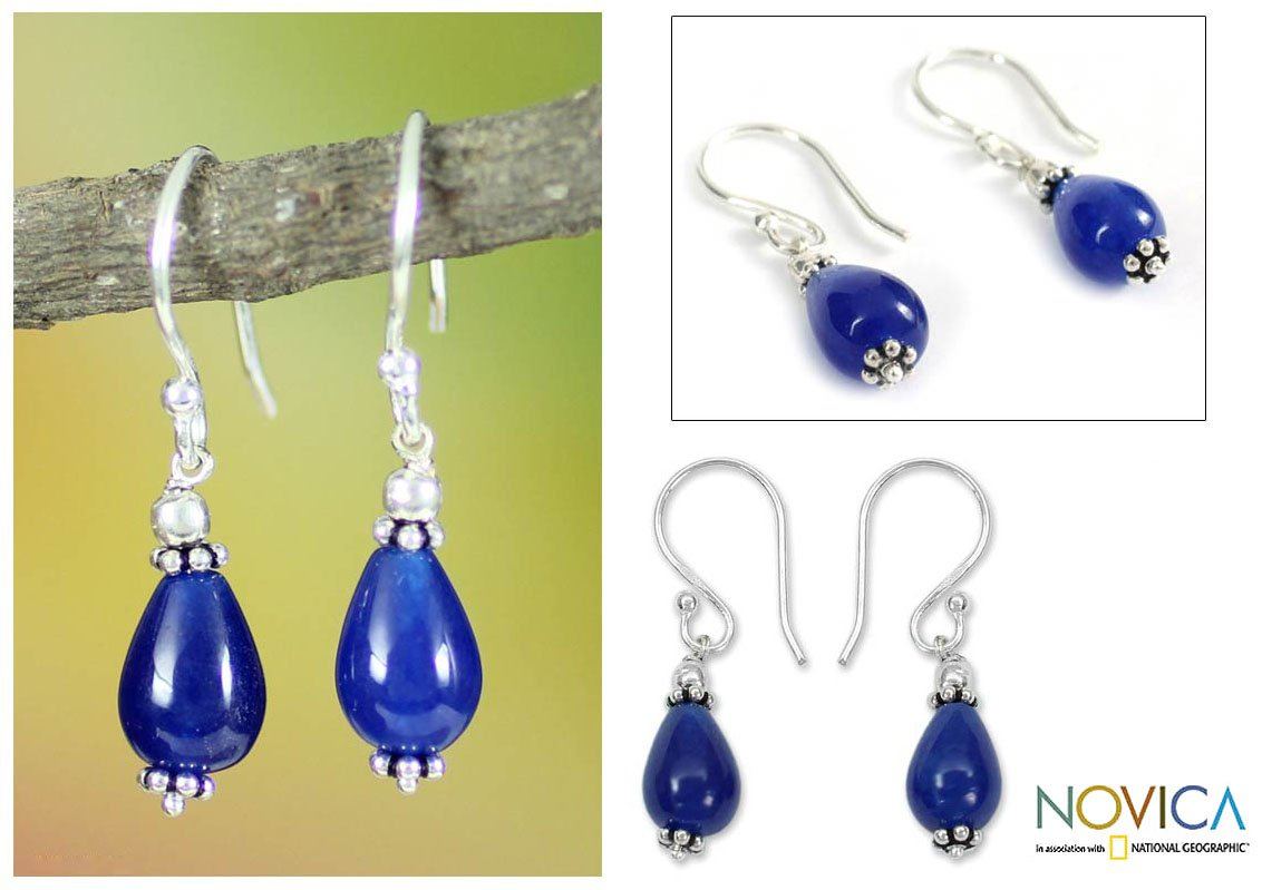 NOVICA - Sterling Silver Blue Chalcedony Earrings