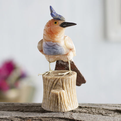 Blue Crested Bird Handcrafted Sculpture