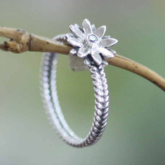 April Daisy Cubic Zirconia and Sterling Silver Flower Ring